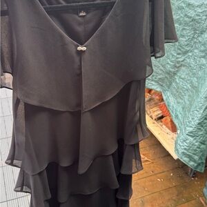 SLNY Black Layered Chiffon Dress